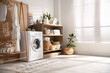 © New Africa - Modern washing machine and shelving unit in laundry room interior