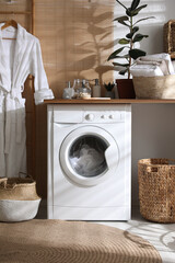 Poster - stylish bathroom interior with modern washing machine