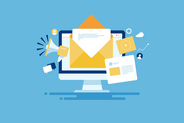reaching online audience with email marketing campaign, newsletter subscription, sending marketing m