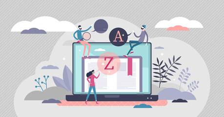 Leinwandbilder - Vocabulary vector illustration. Words knowledge flat tiny persons concept.