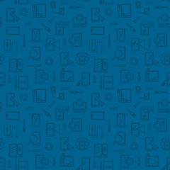 Poster - smart phone repair dark seamless pattern - vector device repair linear background