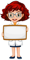 Poster - Blank sign template with cute girl on white background