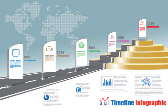 Business road map timeline infographic designed for template milestone path way to podium. Vector illustration
