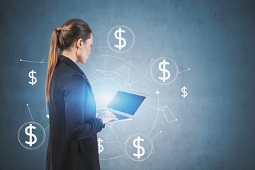 Poster - Woman with laptop, online shopping interface