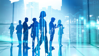 Poster - Business people in office and financial chart