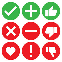 Check Icon Mark Sign Set Vector Illustration. Stock Correct Checklist Box. Tick Heart X Ok True Cancel List.  Green And Red On White Background Isolated. Line Graphic Symbol Done Verify Ok Plus.