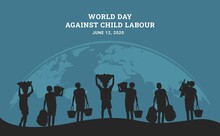 World Day Against Child Labour Background With Children As A Worker. Flat Style Vector Illustration Concept Of Stop Child Exploitation Campaign For Poster And Banner.