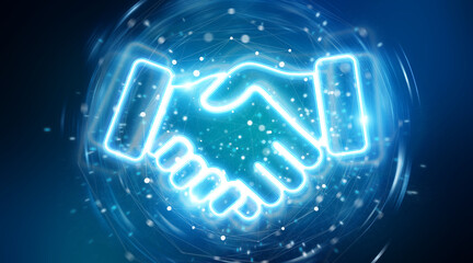 Partnership neon blue interface background 3D rendering