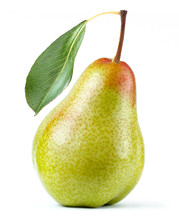 Pear With Leaf Isolated White Background