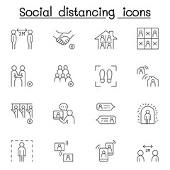 Social distancing icon set in thin line stlye