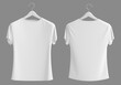 Blank front and back white T-shirt on hanger isolated on gray background - Mock-Up template for your design. 3d rendering