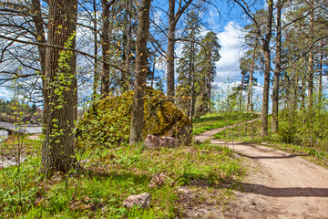 Column of two emperors. Monrepos Park. Vyborg. Leningrad region. Russia