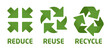 Vector reduce reuse recycle symbol set. Green icons on white background