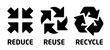 Vector reduce reuse recycle symbol set. Black icons on white background