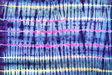 Stripe Tie Dye Pattern Hand Dyed On Cotton Fabric Abstract Texture Background.