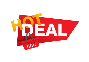 Poster - Hot deal sticker, button or icon in creative moder decoration and with shopping bag - isolated web promo element