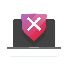 Aufkleber - Computer virus malware risk notice vector icon or not protected insecure laptop sign flat cartoon isolated, concept of pc protection need alert, cyber attack warning modern design symbol image
