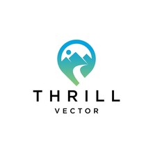 Thrill Submit Logo,location With Mountain Image Design Vector Illustration