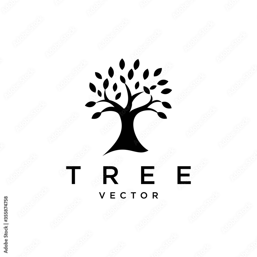 Growth and Organic Tree Logo Design with Black Trees, Leaves, and ...
