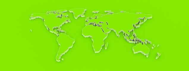 Wall Mural - World map green background. 3D illustration