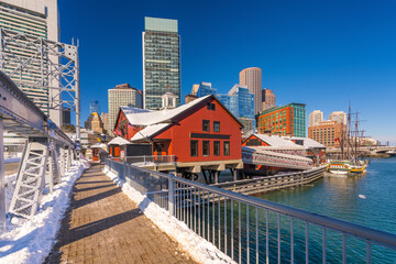 Wall Mural - View on Boston city center at sunny winter day