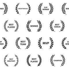 Wall Mural - sport awards and best nominee award wreaths on white background. seamless pattern.