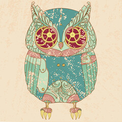 Decorative animal. Steam punk owl.