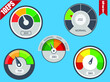 Credit score indicators with color levels from poor to good. Customer satisfaction meter with different emotions. Rating credit meter good and poor, indicator credit level illustration