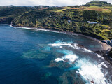Fototapeta Góry - Aerial landscape in Maia city on San Miguel island, Azores, Portugal.