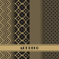 Poster - Set of art deco seamless pattern. Vector illustration vintage design. Abstract seamless geometric patterns