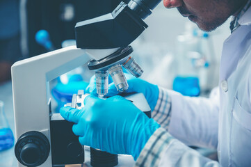Wall Mural - closeup of scientific microscope data analysis in the laboratory