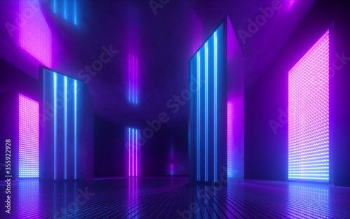 Cuadros en Lienzo 3d render, blue pink violet neon abstract background, ultraviolet light, night c