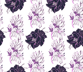Poster - Image without seams. Beautiful pattern on a summer theme. Pattern consisting of  flowers and  herbs. Background image.
