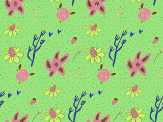 Poster - Bright color beautiful background. Tileable images from leaves and  plants. Summer theme pattern.
