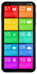 Aufkleber - Infographic vector template on mobile phone screen, realistic vector illustration