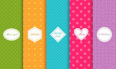 Poster - Set of Cute bright seamless patterns with hearts. Vector illustration bright design. Abstract seamless hand drawn patterns on vibrant background.