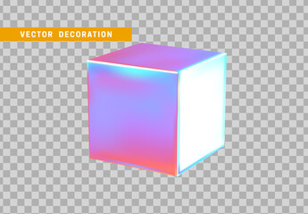 Poster - Cube is three-dimensional geometric shape isolated with colorful hologram chameleon color gradient. 3d objects block. vector illustration.
