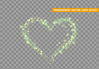 Wall Mural - shape heart. magic light effect. stardust green glitter. sparkle star dust vector illustration. glow