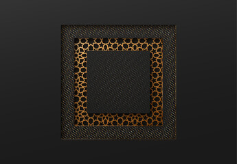 Wall Mural - Black and gold background with geometric texture tunnel style cut out paper embossing pattern.