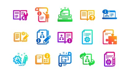 Aufkleber - Instruction, Plan and Manual. Technical documentation icons. Algorithm classic icon set. Gradient patterns. Quality signs set. Vector