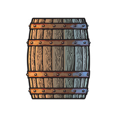 Wall Mural - old wooden barrel in vintage engraving style. side view of beer, wine, rum whiskey traditional barre