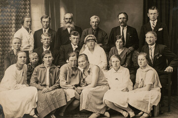 Wall Mural - Germany - CIRCA 1920s: Group photo of wedding guests. Vintage historical archive photo