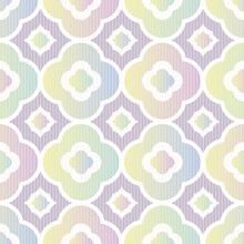 Abstract Geometric Seamless Vector Pattern With Quatrefoil In Pastel Ombre Gradients. Decorative Light Surface Print Design For Backgrounds, Textures, Stationery, Wrapping Paper, And Packaging,