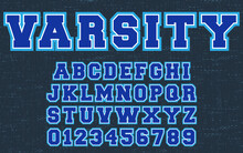 Varsity Design Alphabet Template. Letters And Numbers Of College Clothing Style. Vector Illustration