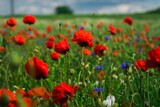 Fototapeta Maki - Piękna polana z polnymi kwiatami