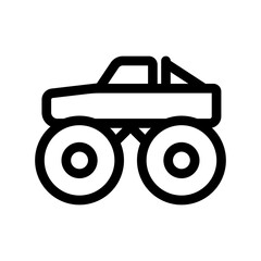 Wall Mural - Monster truck icon. Side view. Black contour silhouette. Vector flat graphic illustration. Isolated object on a white background. Isolate.