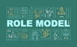 Role model word concepts banner. Inspiring for personal, professional growth. Mentoring infographics with linear icons on green background. Isolated typography. Vector outline RGB color illustration
