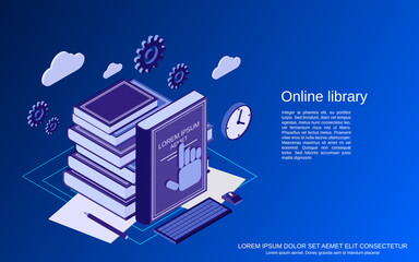 Wall Mural - Online library, education, reading flat isometric vector concept illustration