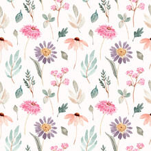 Soft Pink Purple Floral Watercolor Seamless Pattern
