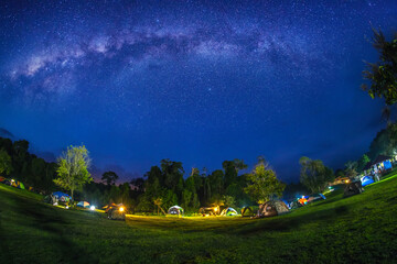 Wall Mural - night landscape at the tourist tent area of ​​khao yai national park, thailand